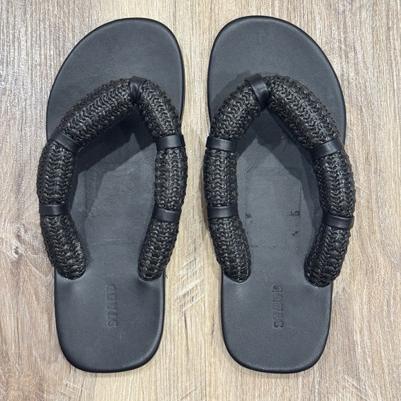 STAUD Black Raffia Sierra Sandals - Picture 1 of 5